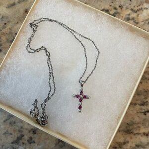 Vintage 90’s sterling silver ruby cross necklace